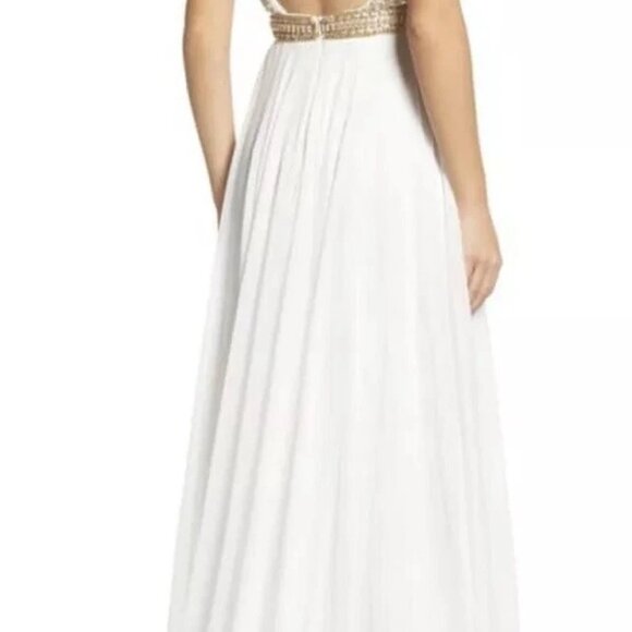 Mac Duggal - Beaded Cutout Bodice Chiffon - Gold & White Gown - NWT - Size 2 - Picture 13 of 13